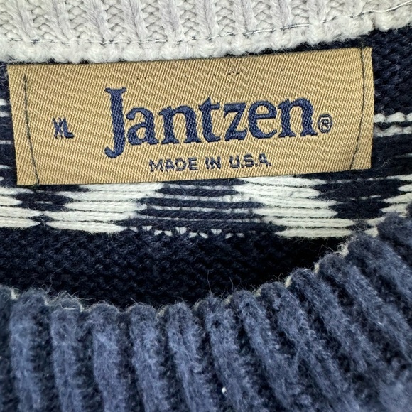 Vintage Jantzen Size XL Sweater Pullover Grandpa Geometric 80s 90s Blue - Picture 4 of 5